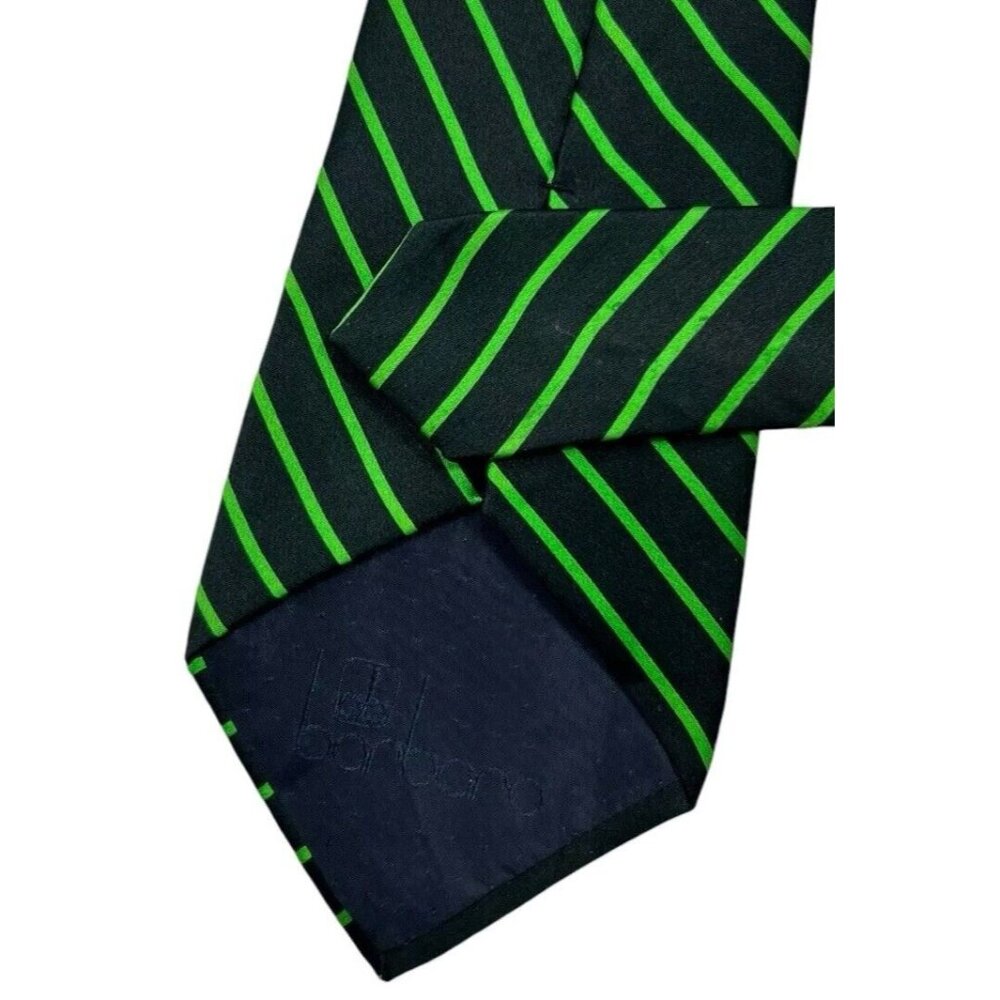 BARBARO Men's Silk Necktie LUXURY Tie Black Green Striped W:3.5" EUC - Picture 4 of 4